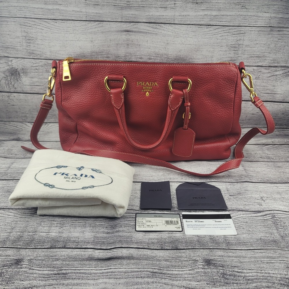 PRADA Vitello Daino Leather Shoulder Bag Red BL0778 - Picture 1 of 12